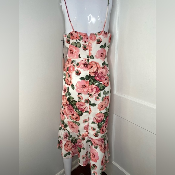 LEITH Nordstrom NWT Pink Floral Ruched Ruffled Midi Dress - Picture 6 of 7